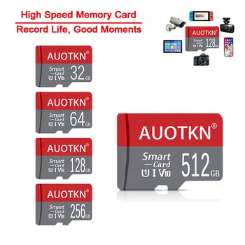 AuoTKN Оптовая Продажа Карты памяти 128 ГБ 512 ГБ Мини SD-карта Class10 64 ГБ 32 ГБ 16 ГБ 8 ГБ Реальная Емкость Флэш-карты Micro SD 256 ГБ TF-карты