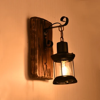 Ретро Деревянный настенный светильник для дома, балкона, сада, двора, Декорации для крыльца, Ресторан, Кафе, Бар, Ностальгические кронштейны, светильники
