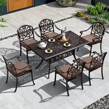 Фиолетовые листья уличные столы и стулья для отдыха во дворе, набор садовой мебели из пяти предметов, железный художественный стол, стул из литого алюминия