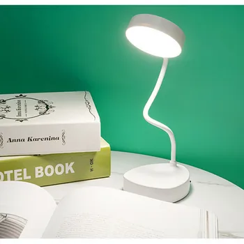 Светодиодная лампа для чтения с трехскоростным сенсорным затемнением, Зарядка через USB, Белая теплая защита для глаз, Студенческий настольный светильник, Маленькая книжная лампа, ночник
