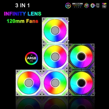 120 мм Вентиляторы Прямого/Обратного Сращивания Infinity PC Case Mirror RGB Fan 5V 3Pin ARGB Sync CPU Cooler 12V 4Pin PWM Аксессуары