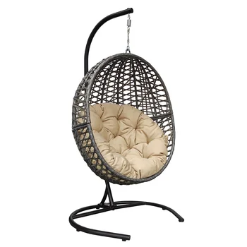 Подвесной качающийся стул для яиц с подставкой, Плетеный стул-гамак в форме капли с подушкой для Патио на открытом воздухе