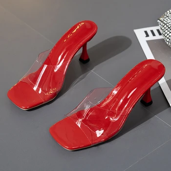 2023 Новые Летние Тапочки на прозрачном каблуке, женские Брендовые босоножки на платформе, Женские туфли-лодочки на тонком высоком каблуке 7 см, Большие размеры 42 43