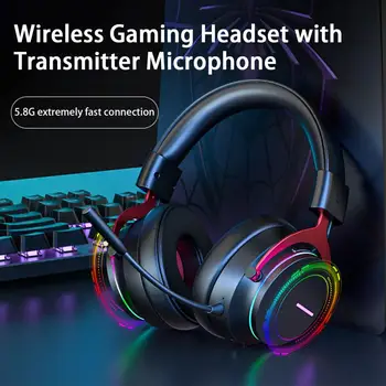 Bluetooth-гарнитура, RGB-подсветка над ухом, Беспроводная игровая гарнитура с частотой 5,8 ГГц, микрофон-передатчик для PS5/PS4/Switch