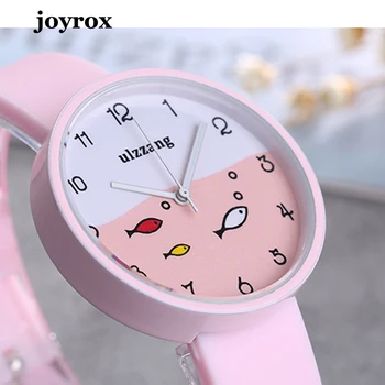 Детские часы JOYROX для девочек с цветным силиконовым ремешком, модные кварцевые наручные часы с циферблатом в виде рыбки, Детские часы с героями мультфильмов, Relogio Feminino