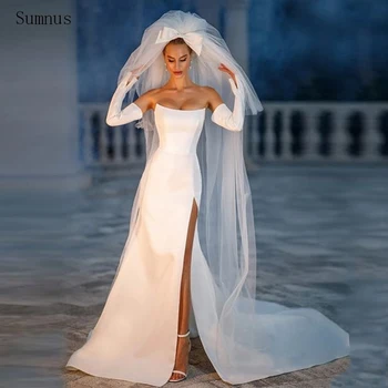 Sumnus Простые свадебные платья без бретелек с высоким разрезом сбоку, Длинные Платья Vestido De Novia без рукавов Для женщин 2022 на заказ