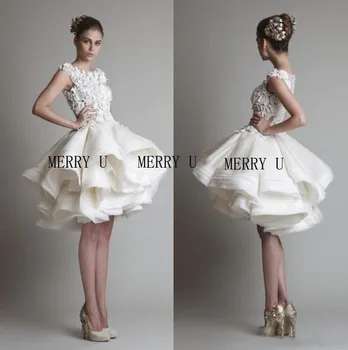 2020 Новые роскошные короткие свадебные платья с кружевным вырезом и 3D цветочными аппликациями, Многоуровневые оборки без рукавов, Органза на заказ, Большие размеры