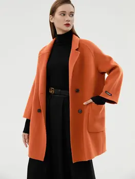Женское шерстяное пальто средней длины, пальто из 100% чистой шерсти, Модная универсальная куртка, Осенне-зимняя новая Женская модная одежда