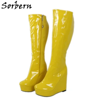 Sorbern/ Женские ботинки на танкетке с застежкой-молнией, Размер 46, Каблук 10 см, обувь на платформе, широкая или приталенная обувь на заказ, сапоги до колена