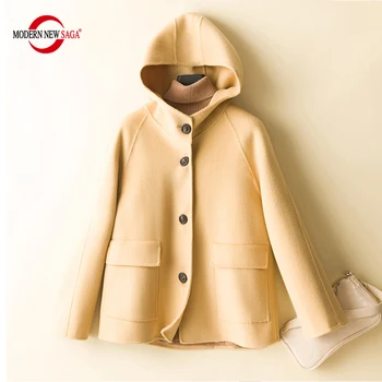 СОВРЕМЕННАЯ НОВАЯ женская шерстяная куртка SAGA из 100% шерсти С капюшоном, осеннее шерстяное пальто, Зимние теплые шерстяные куртки, Женская кашемировая куртка в корейском стиле