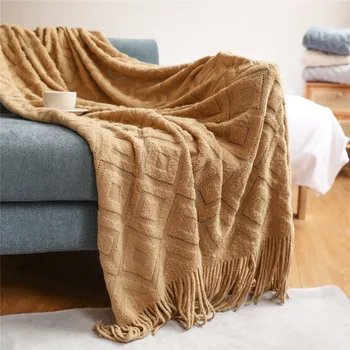 Одеяло для дивана, Одеяло, вязаное одеяло, офисное одеяло для сна, жаккардовое одеяло, американское одеяло, нитяное одеяло