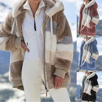 Женское зимнее пальто размера плюс 5XL 2021, Новое сшитое клетчатое пальто на молнии, зимнее пальто оверсайз для женщин с капюшоном, Шуба