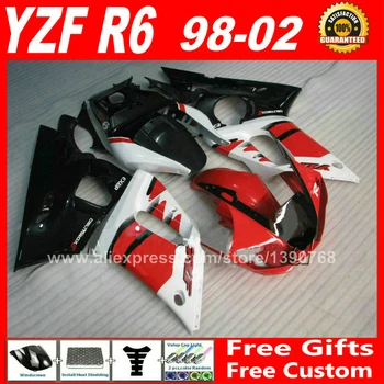 горячий продаваемый комплект обтекателей для YAMAHA YZF R6 1998-2002 годов выпуска, красные, черные пластиковые детали yzfr6 1999 2000 2001 98 - 02 комплекты обтекателей V6X4