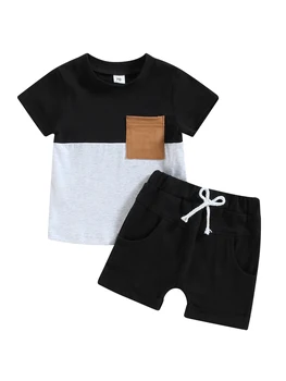 Милая летняя одежда для маленьких мальчиков, футболка с короткими рукавами и круглым вырезом, шорты с эластичной резинкой на талии, комплект для маленьких мальчиков