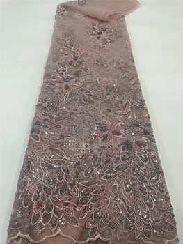 Роскошное Кружево из бисера, Кружевная ткань ручной работы, Французское Свадебное платье, Новейшее Нигерийское тюлевое Кружево, вышивка, Сетчатое кружево