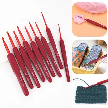 Красные крючки для вязания, игла, Силиконовая ручка, Алюминиевая Игла для вязания, Набор спиц для вязания, сделай сам, Спицы для вязания свитера, инструмент для шитья