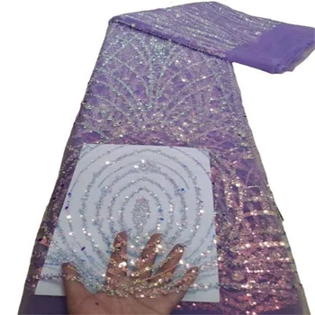 5 Ярдов Африканской фиолетовой кружевной ткани С блестками кристалл Нигерийский Французский Тюль Сетчатая кружевная ткань для шитья свадебного платья