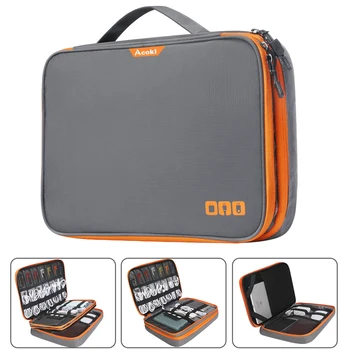 Двухслойный Органайзер для электронных аксессуаров, сумка для хранения с карманом, Кабельный органайзер для путешествий, Большая емкость для iPad 11,6