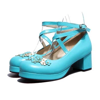 Весна осень женщины туфли на платформе Лолита девушек-студенток кожа Мэри Джейн туфли японская косплей мода Флора высокий каблук 5,5 см
