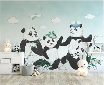 Изготовленная на заказ 3d настенная роспись на стене, современные черно-белые фотообои для детской комнаты с мультяшной пандой в гостиной