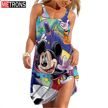 Уличная одежда, Богемное Женское платье на бретельках, Летнее Сексуальное Пляжное платье с 3D принтом Disney Minnie Mouse, Темпераментная Непринужденная одежда