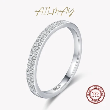 Ailmay Classic Из стерлингового серебра 925 пробы, Ослепительные кубические циркониевые геометрические наращиваемые кольца на палец Для женщин, свадебные украшения