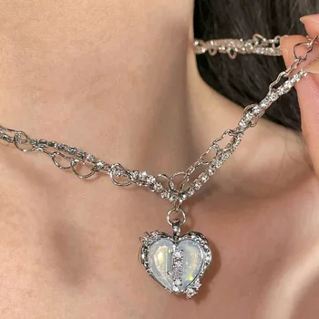 2022 Корейское Модное ожерелье с подвеской в виде сердца из Циркона для женщин и девочек, Винтажное колье-цепочка в стиле панк, Вечерние Y2K, Эстетические ювелирные изделия