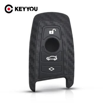 KEYYOU Карбоновый Силиконовый Чехол Smart Key Cover Shell Чехол Для Bmw New 1 3 4 5 6 7 Серии F10 F20 F30 Автомобильные Аксессуары 4 Кнопки