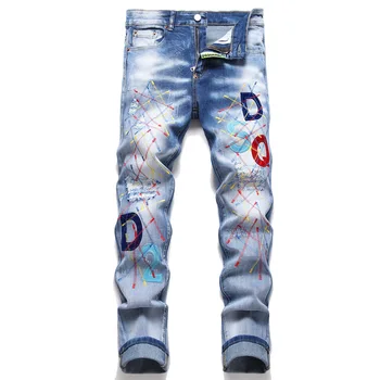 Мужские Джинсы в стиле хип-хоп Youth Street Tide, Высококачественные Брендовые Дизайнерские Джинсовые брюки в повседневном стиле, Новинка 2023, Модные Мужские брюки Большого Размера