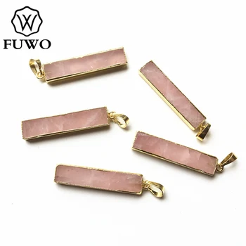 Подвеска из натурального розового кварца FUWO с прямоугольным полудрагоценным камнем в золотой оправе, ювелирные изделия из полудрагоценных камней для изготовления ожерелий PD226