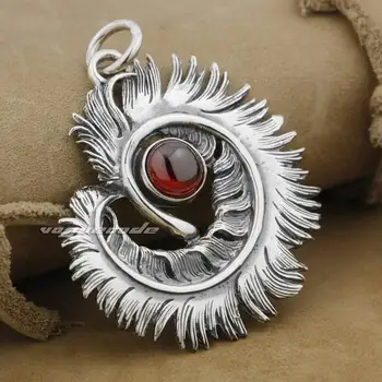 Модный кулон 925 пробы из стерлингового серебра с перьями и красным камнем CZ 9J019