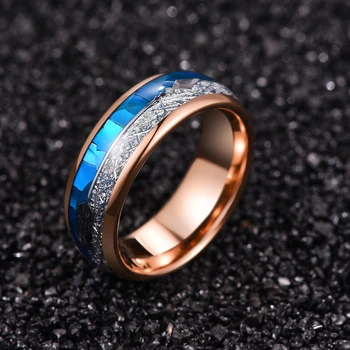кольцо из карбида вольфрама шириной 8 мм, инкрустированное розовым золотом, Синяя оболочка, Метеоритная стрела, Купол, кольцо из вольфрамовой стали, Свадебные мужские украшения