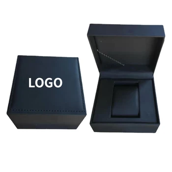Квадратная коробка для хранения часов-раскладушек из черной матовой искусственной кожи с бесплатной резьбой по логотипу, индивидуальный подарок на заказ