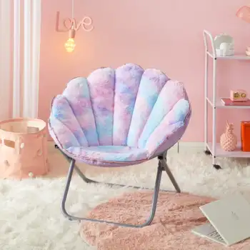 Складной стул с блюдцем из искусственного меха, гребешок, с голографической отделкой, Фиолетовые стулья для макияжа в гостиной