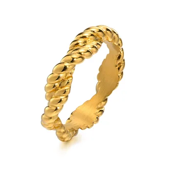 Твердое кольцо из плетеной веревки из нержавеющей стали для женщин, 5 мм, накладное обручальное кольцо, минималистичные ювелирные изделия