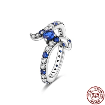 Аутентичное Серебро 925 пробы, Классические кольца в виде змей и животных для женщин, Роскошные простые кольца с синим цирконием, прекрасный подарок на День рождения
