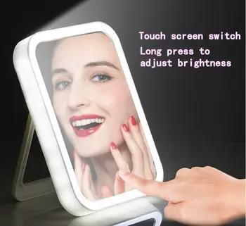 Светодиодное Зеркало для макияжа, USB Перезаряжаемый Складной Сенсорный Экран, 3 Света, Портативное Складное Зеркало для Туалетного столика
