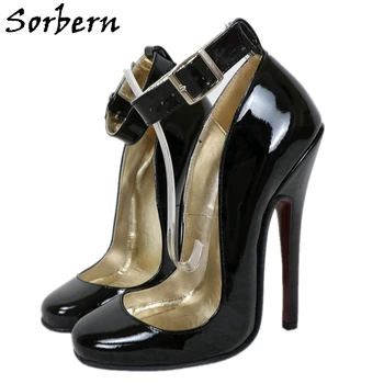 Sorbern/Модные Женские туфли-лодочки с круглым носком, ремешки на щиколотках, Туфли на высоком Каблуке 14 см, Шпильки 16 см, Натуральная кожа, Размер 12, Женская обувь на заказ