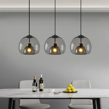 Скандинавский светодиодный светильник из дымчато-серого стекла для кухни, Островная люстра для гостиной, подвесные светильники для столовой