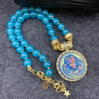 Модное Синее ожерелье с магнитной цепочкой в стиле Ретро, украшенное бисером, доступно в различных стилях, ювелирные изделия Collier Femme