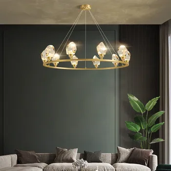 Полностью медная хрустальная люстра в стиле постмодерн, простая креативная лампа для столовой, Круглый светодиодный атмосферный бытовой светильник для гостиной