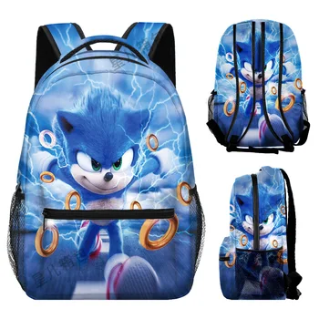 Школьная сумка Sonic для учащихся начальной и средней школы, Аниме-рюкзак с полной печатью, Мультяшный рюкзак, Мультяшная школьная сумка