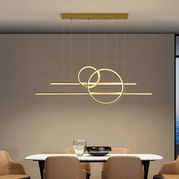 Современная простая светодиодная люстра золотисто-черного цвета с регулируемой яркостью для столовой, кухни, бара, подвесной светильник, декор, освещение, подвесной дизайн