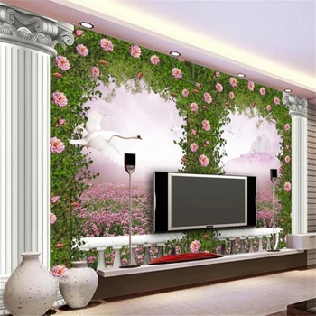 beibehang Пользовательские обои фотообои Европейская дверь 3d римская колонна розовая роза ТВ фон стены гостиной обои фрески