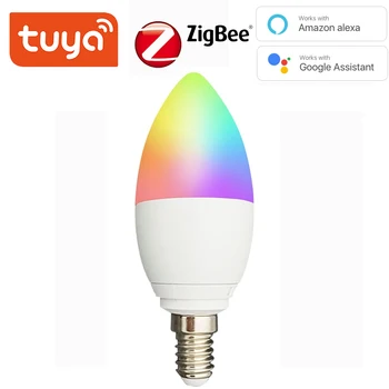 Умная лампа-Свеча Tuya Zigbee 3,0 С Голосовым управлением Alexa Google Home RGBCW 5 Вт Светодиодная Лампа С Регулируемой Яркостью Smart Home Night Lights Лампа