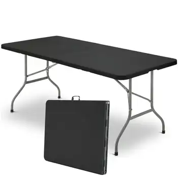 Пластиковый складной столик, портативный раскладывающийся пополам столик для помещений и улицы, черный