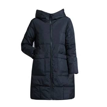 Новая зимняя женская куртка с капюшоном, Длинное теплое Хлопчатобумажное пальто, Тонкие парки, Женские черные пальто, Толстое пальто, женские