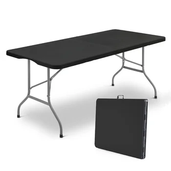 складной стол длиной 6 футов, Портативные пластиковые столики для вечеринки, пикника, кемпинга, черный