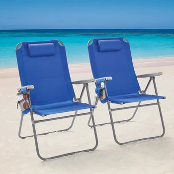 Раскладывающийся 4-Позиционный Пляжный стул Большого размера с 2 Опорными опорами, Синяя мебель для патио, Садовый стул, Уличная Мебель