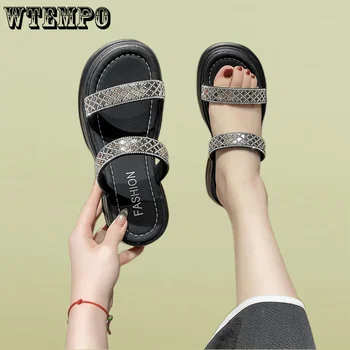Слайды на платформе с танкеткой WTEMPO Летние модные сексуальные женские туфли на высоком каблуке, босоножки для девочек в сказочном стиле, оптовая продажа, прямая поставка